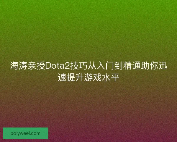 海涛亲授Dota2技巧从入门到精通助你迅速提升游戏水平